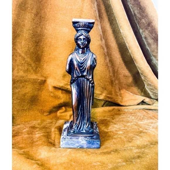 MID Century Kareates Bronze & Marble Greek Statue Sculpture 9 1/2" Tall - Picture 6 of 8